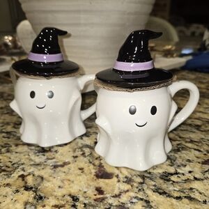 NWT HYDE & EEK SET OF 2 GHOST MUGS WITH WITH HATS